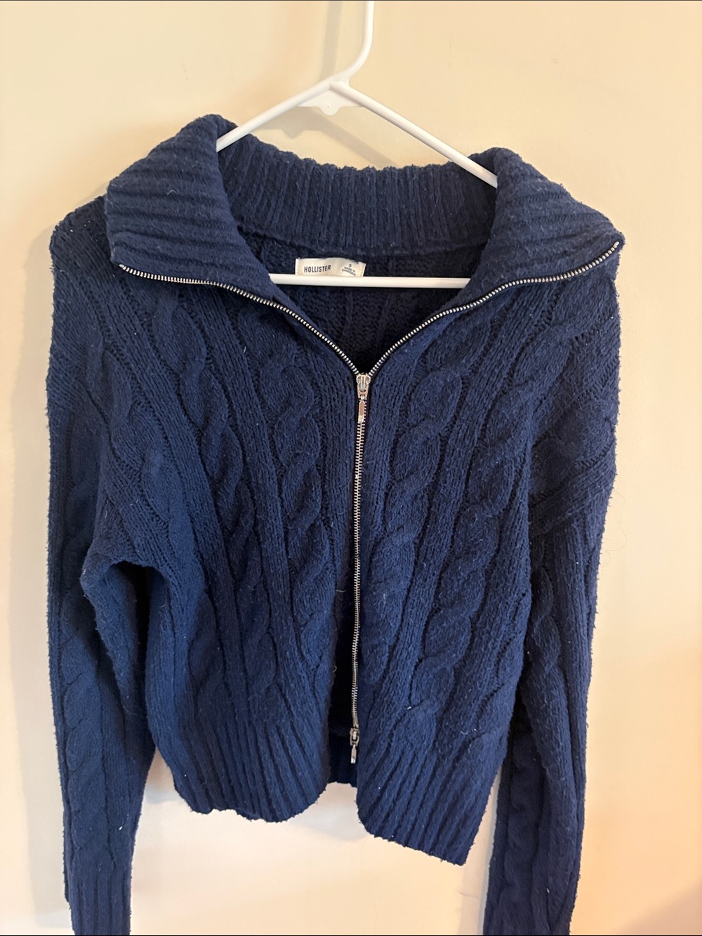 Hollister Navy Cable-Knit Zip Cardigan